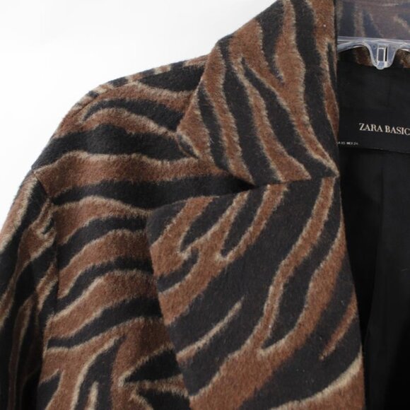 NWT Zara overcoat womens XS double breasted animal print straight cut coat - Picture 3 of 16
